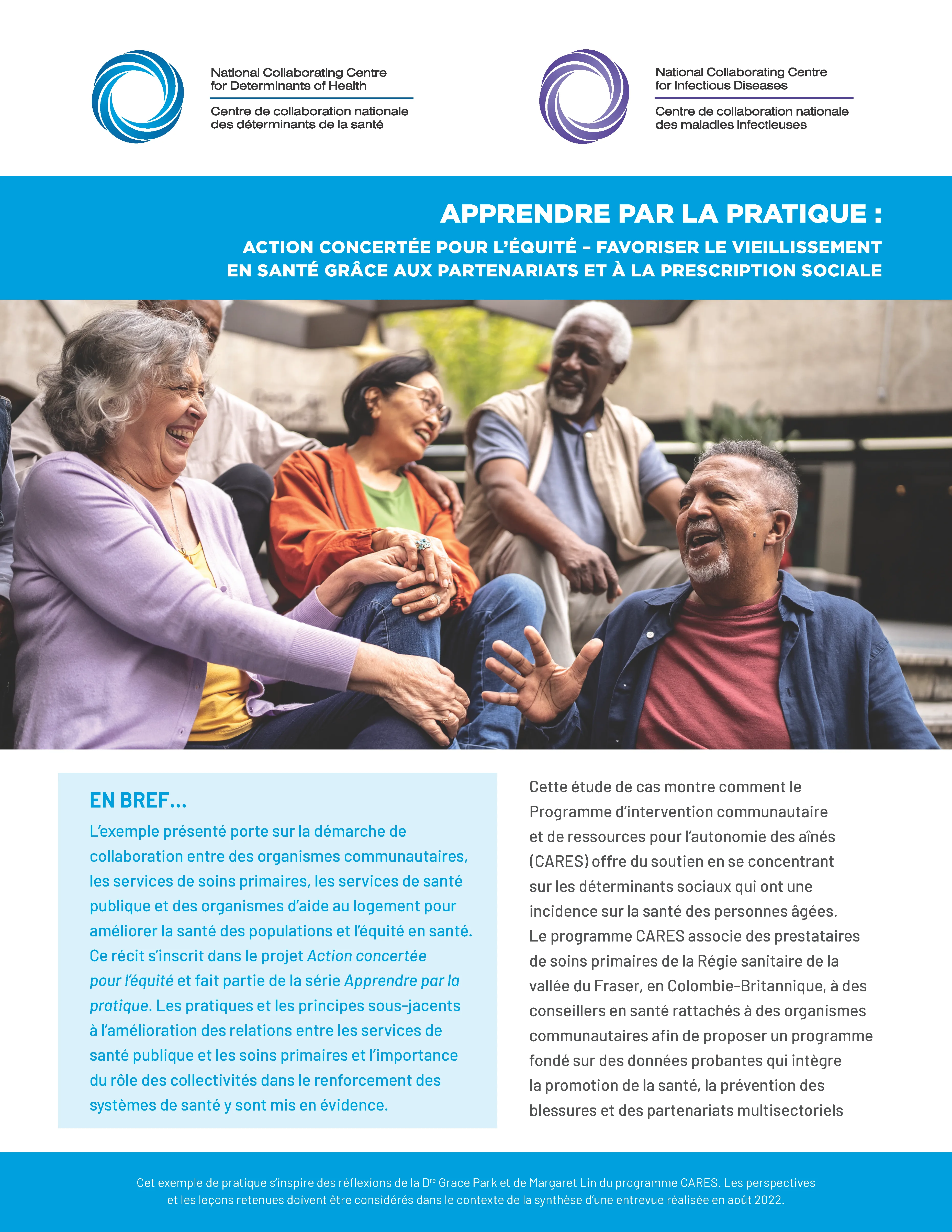 Apprendre par la pratique : Action concertée pour l’équité – Favoriser le vieillissement en santé grâce aux partenariats et à la prescription sociale