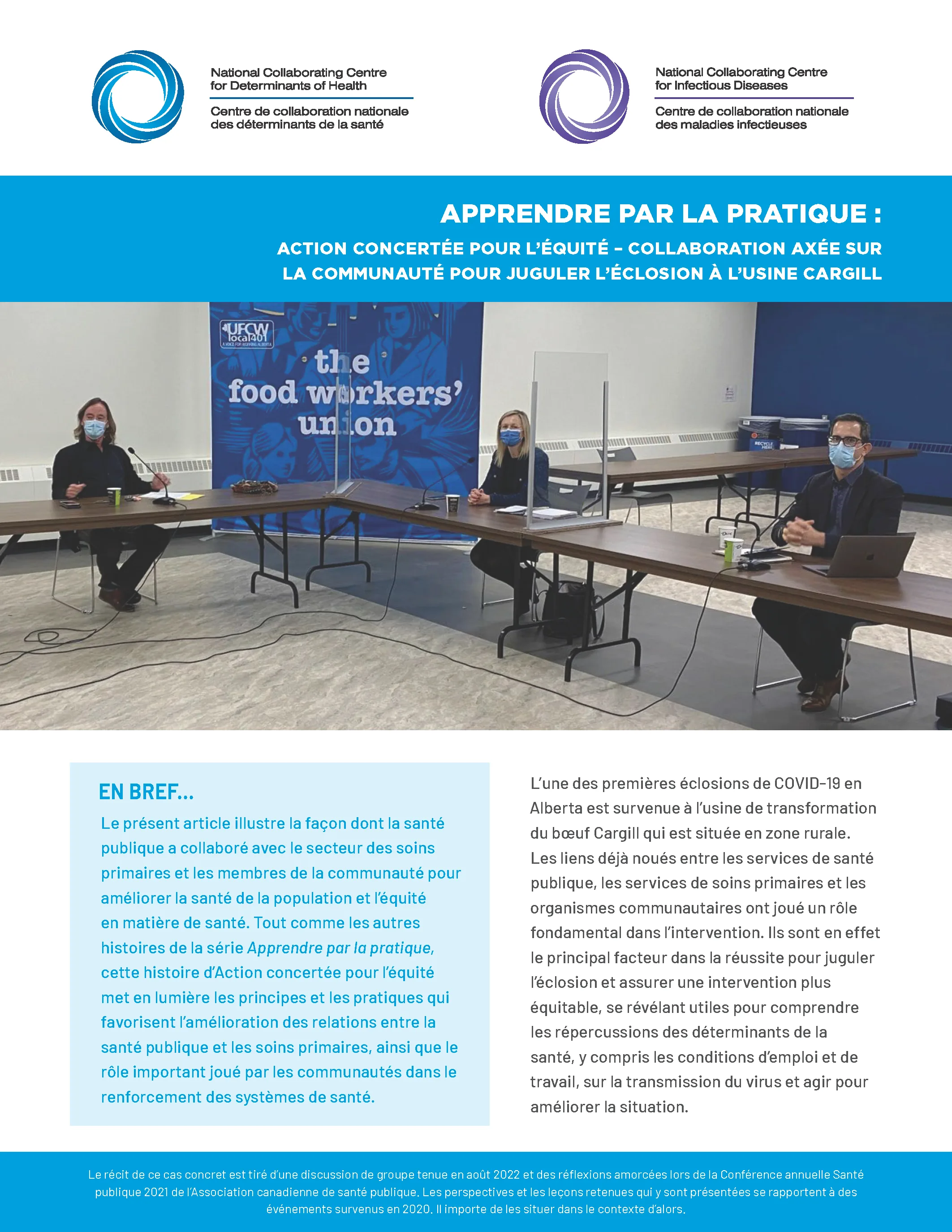 Apprendre par la pratique:&nbsp;Action concertée pour l’équité – Collaboration axée sur la collectivité pour juguler l’éclosion à l’usine Cargill