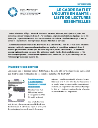 Le cadre bâti et l’équité en santé : liste de lectures essentielles