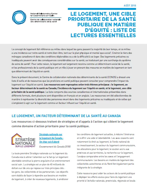 Le logement, une cible prioritaire de la santé publique en matière d’équité : liste de lectures essentielles