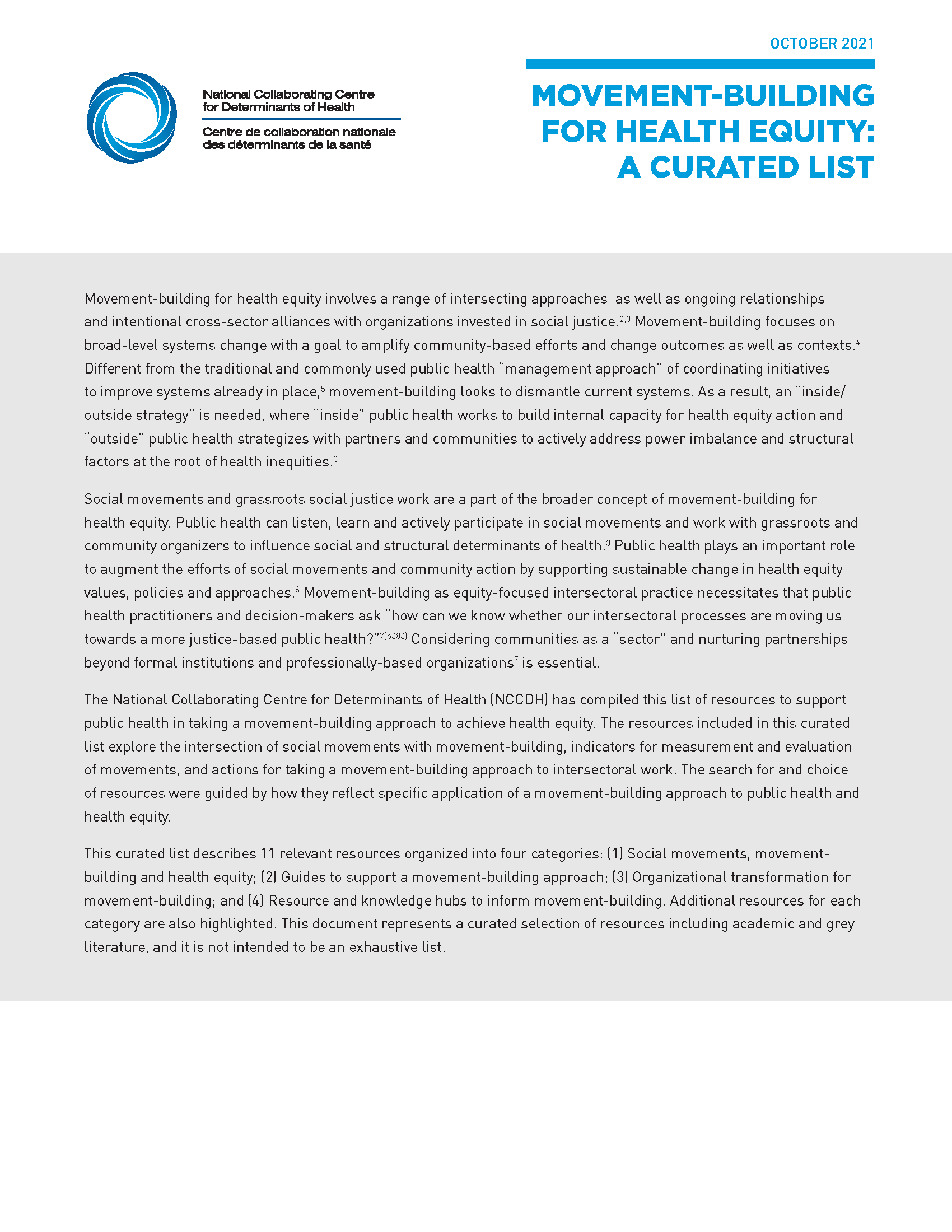 Movement-building for health equity: A curated list