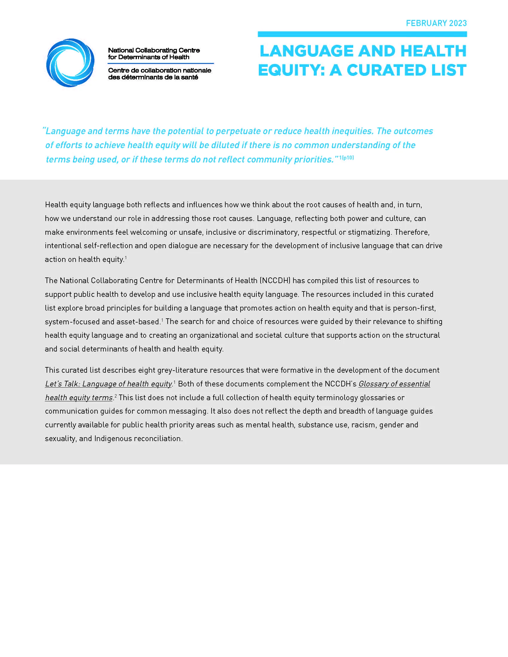 Language and health equity: A curated list