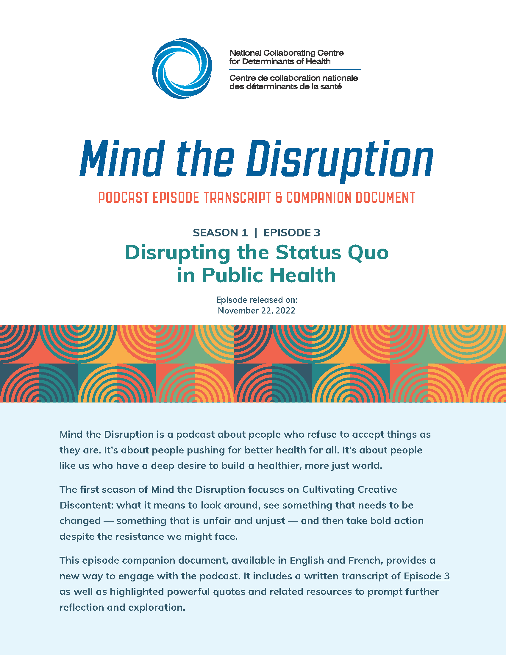 Podcast episode transcript & companion document: Disrupting the status quo in public health (Season 1, Episode 3)