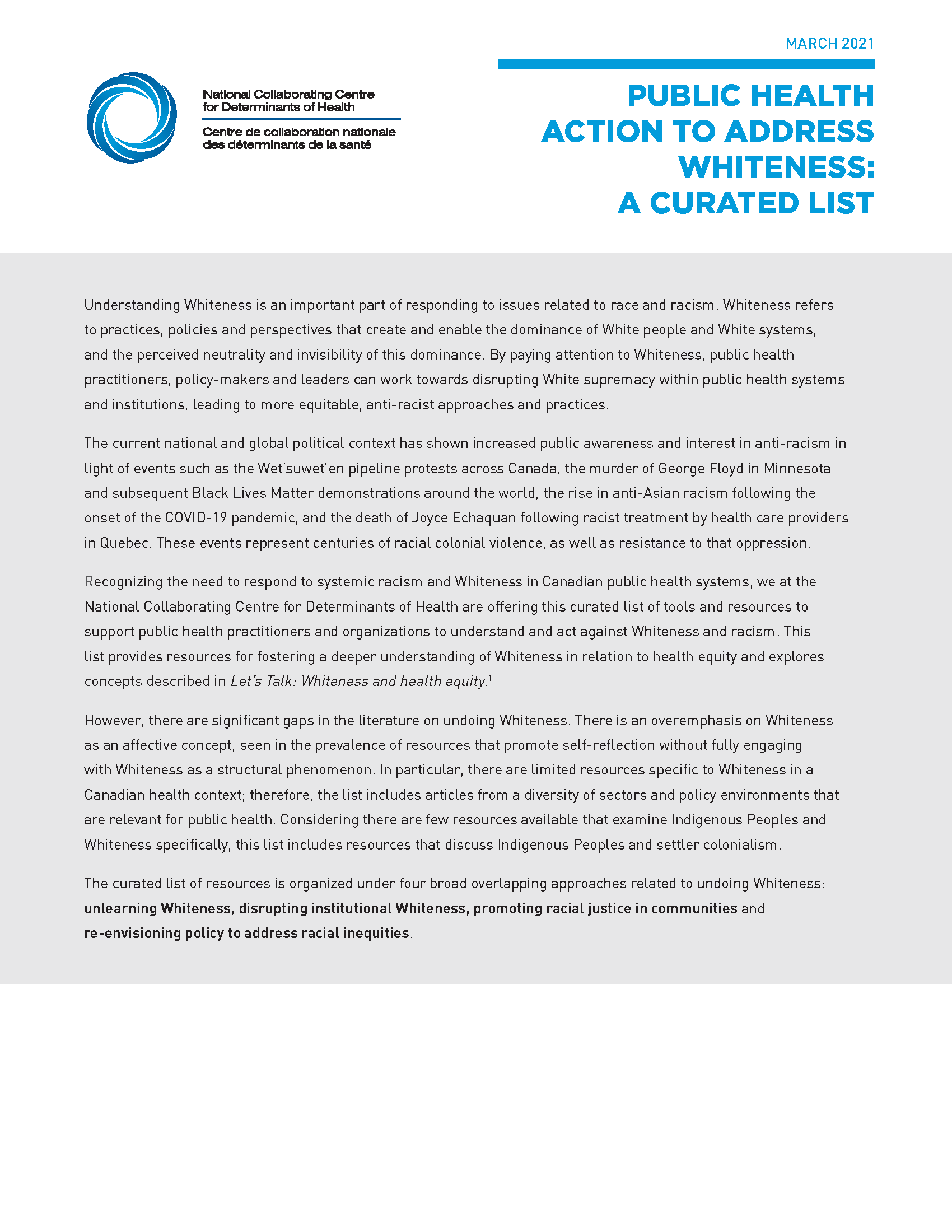 Public health action to address Whiteness: A curated list