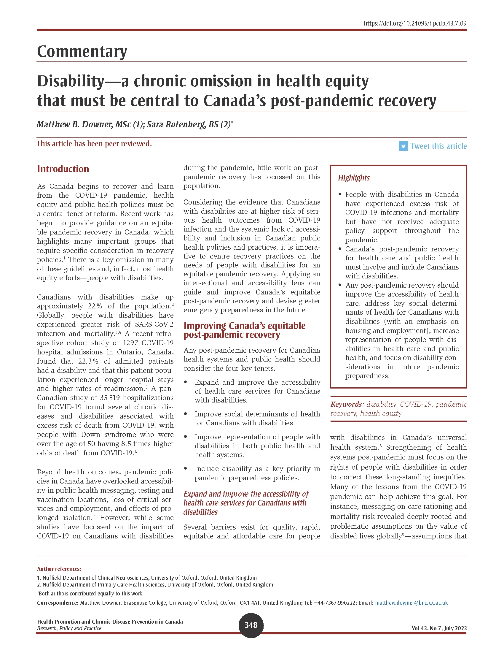 Disability—a chronic omission in health equity that must be central to Canada’s post-pandemic recovery